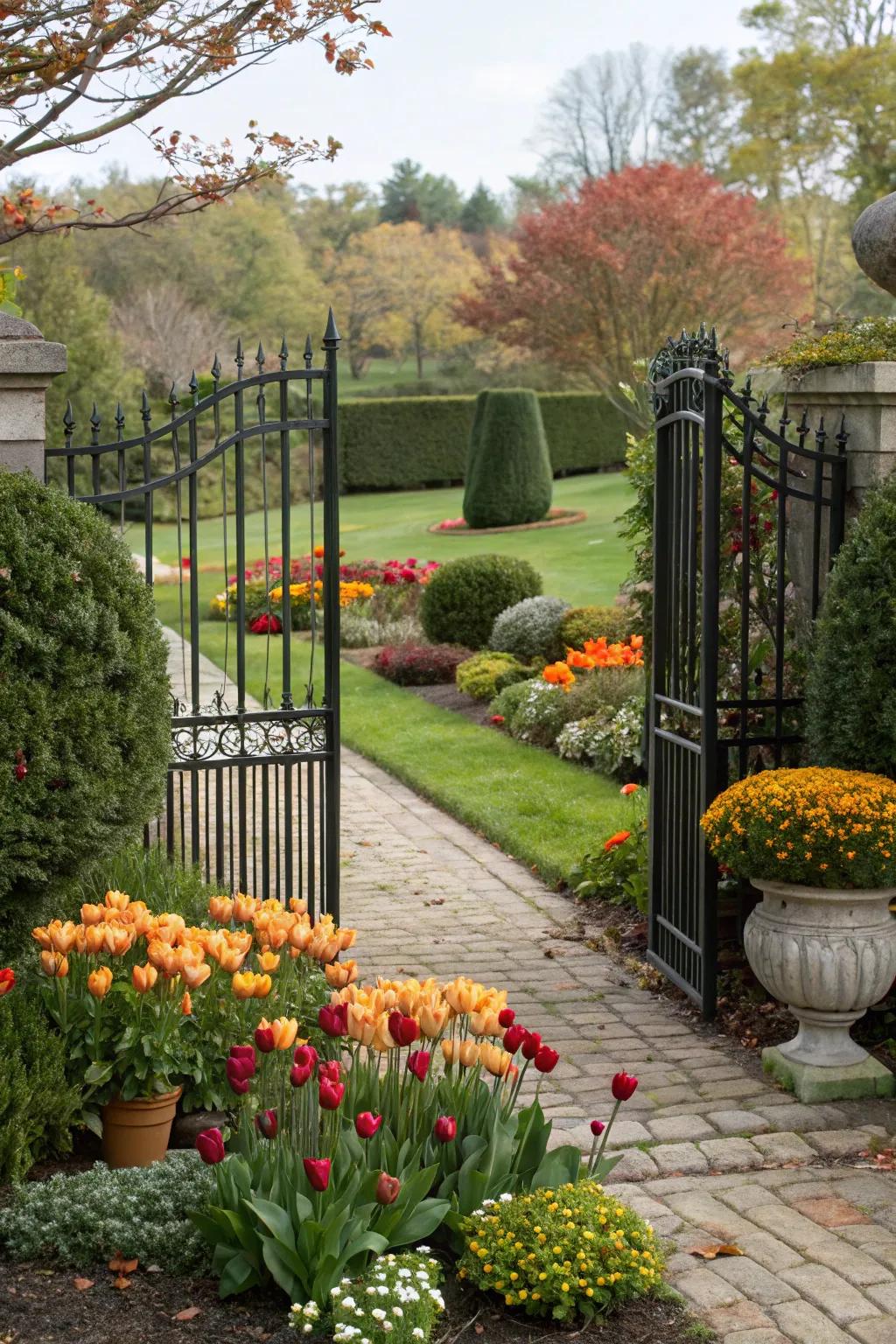 A dynamic entrance with seasonal plantings.