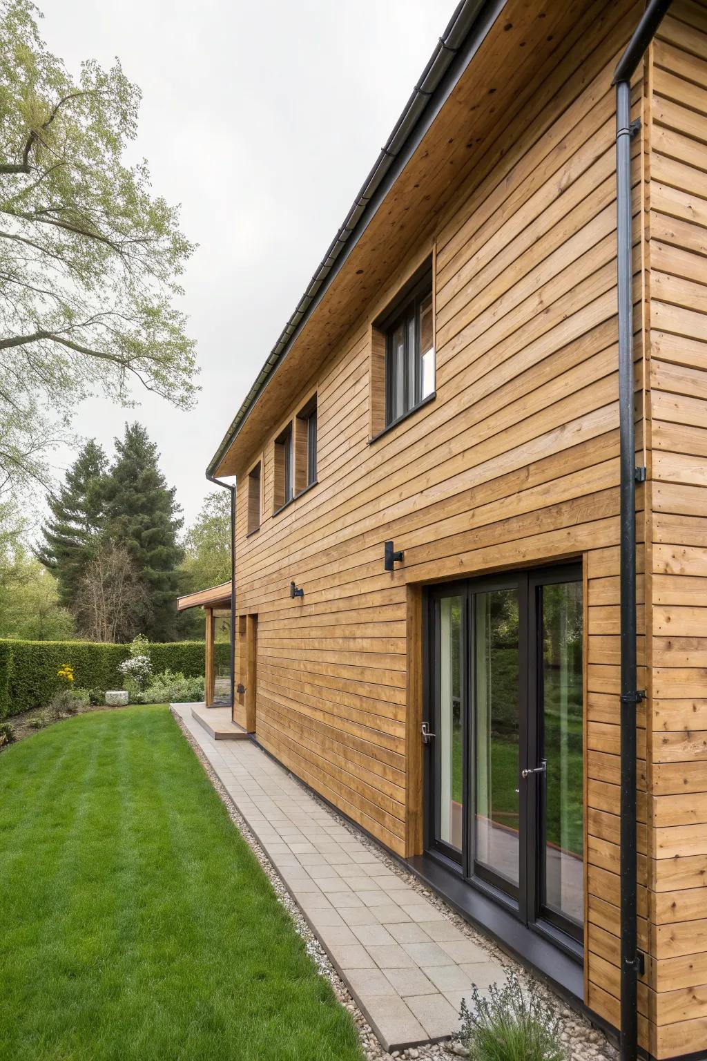 A house with luxurious thermally-modified wood cladding.