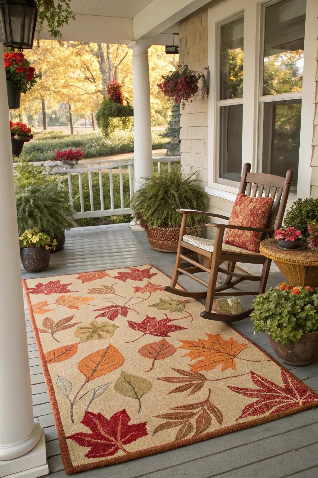 Seasonal rugs add warmth and style to your porch.