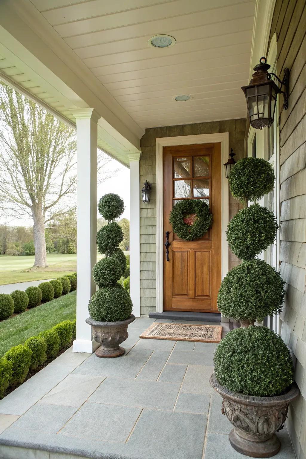 Wall-mounted topiaries enhance small spaces.