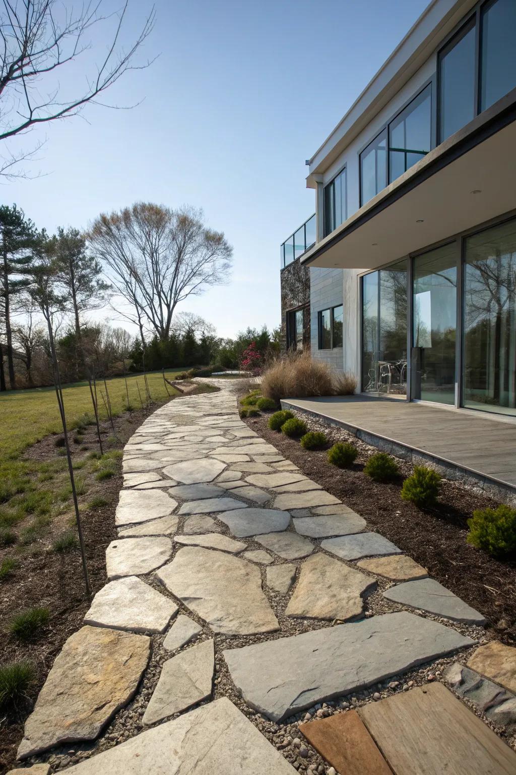 An asymmetrical paver walkway with a modern twist.