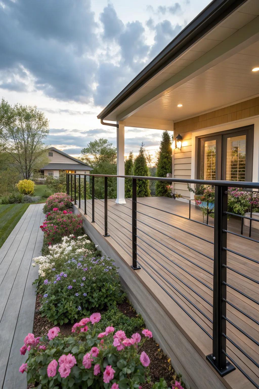 Modern horizontal cable railings offer a trendy look.
