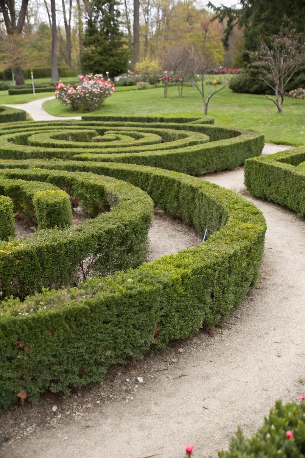 Invite intrigue with a playful boxwood maze in your garden.