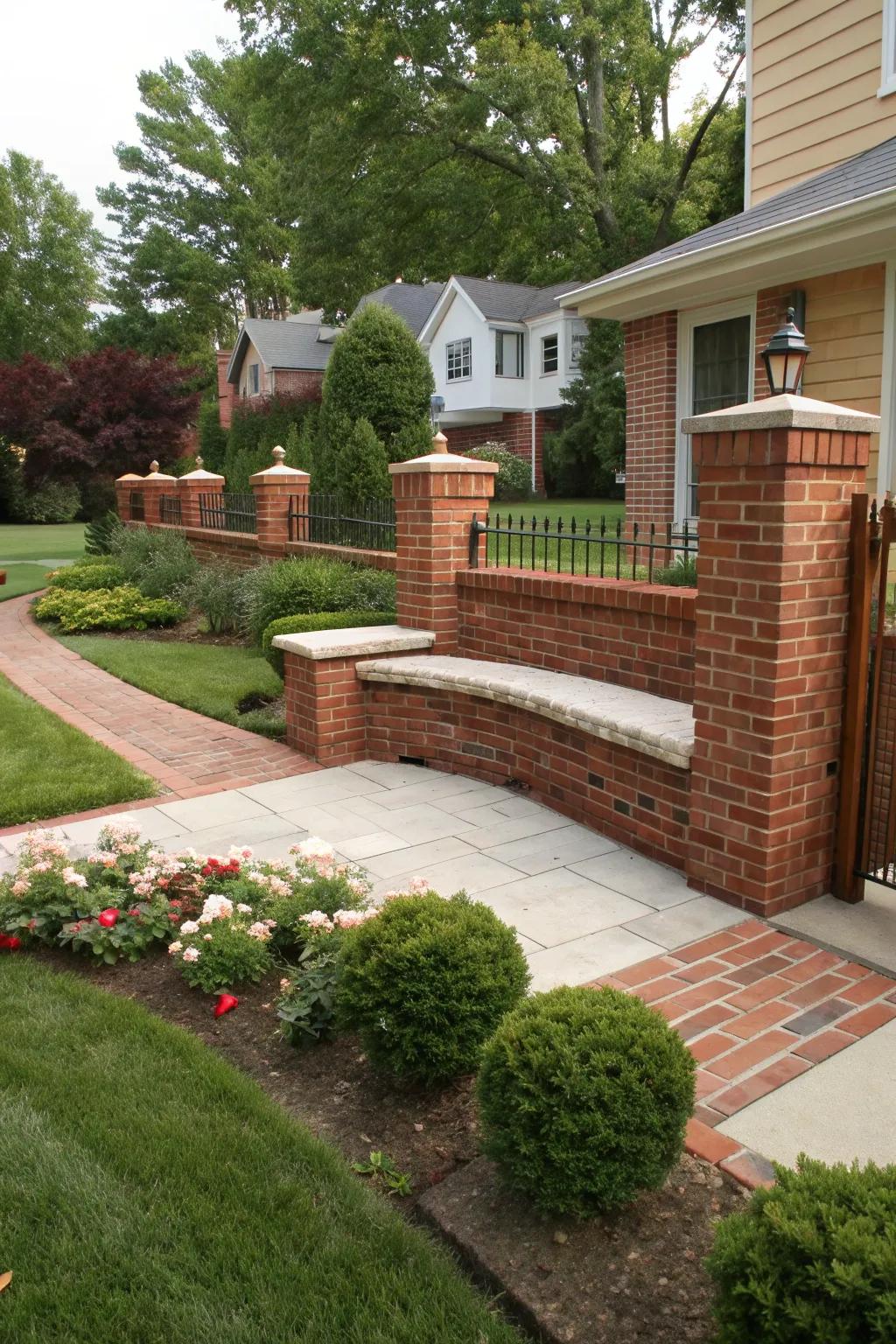 Enjoy your garden with built-in seating on your brick fence.