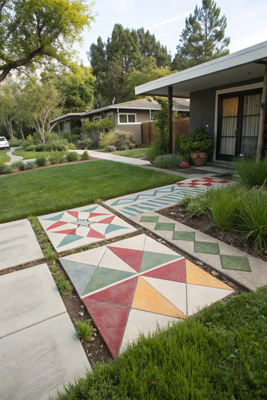 Bold geometric patterns bring modern flair to this landscape.