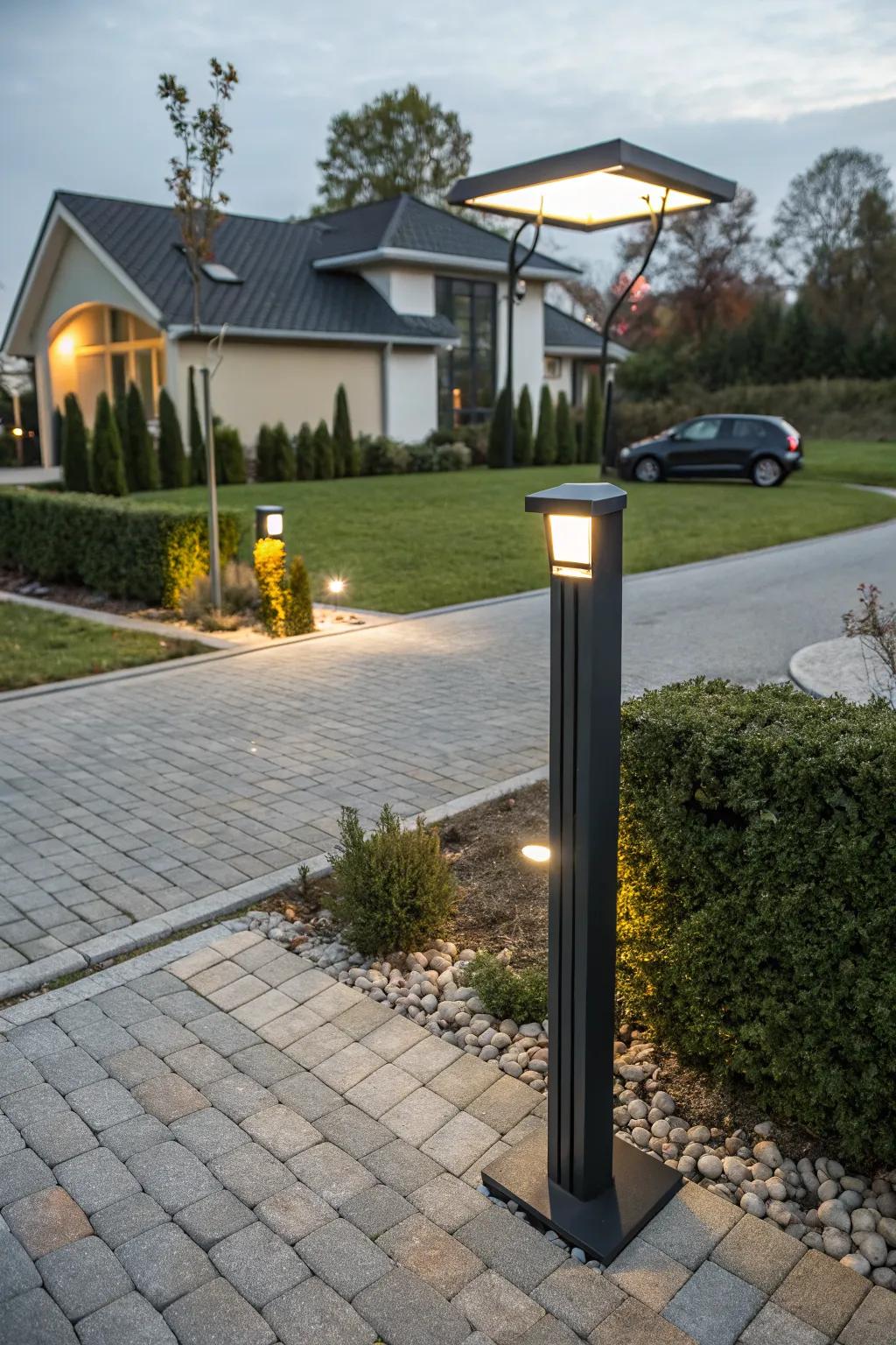 Tech-savvy smart light post offering convenience and control for modern driveways.