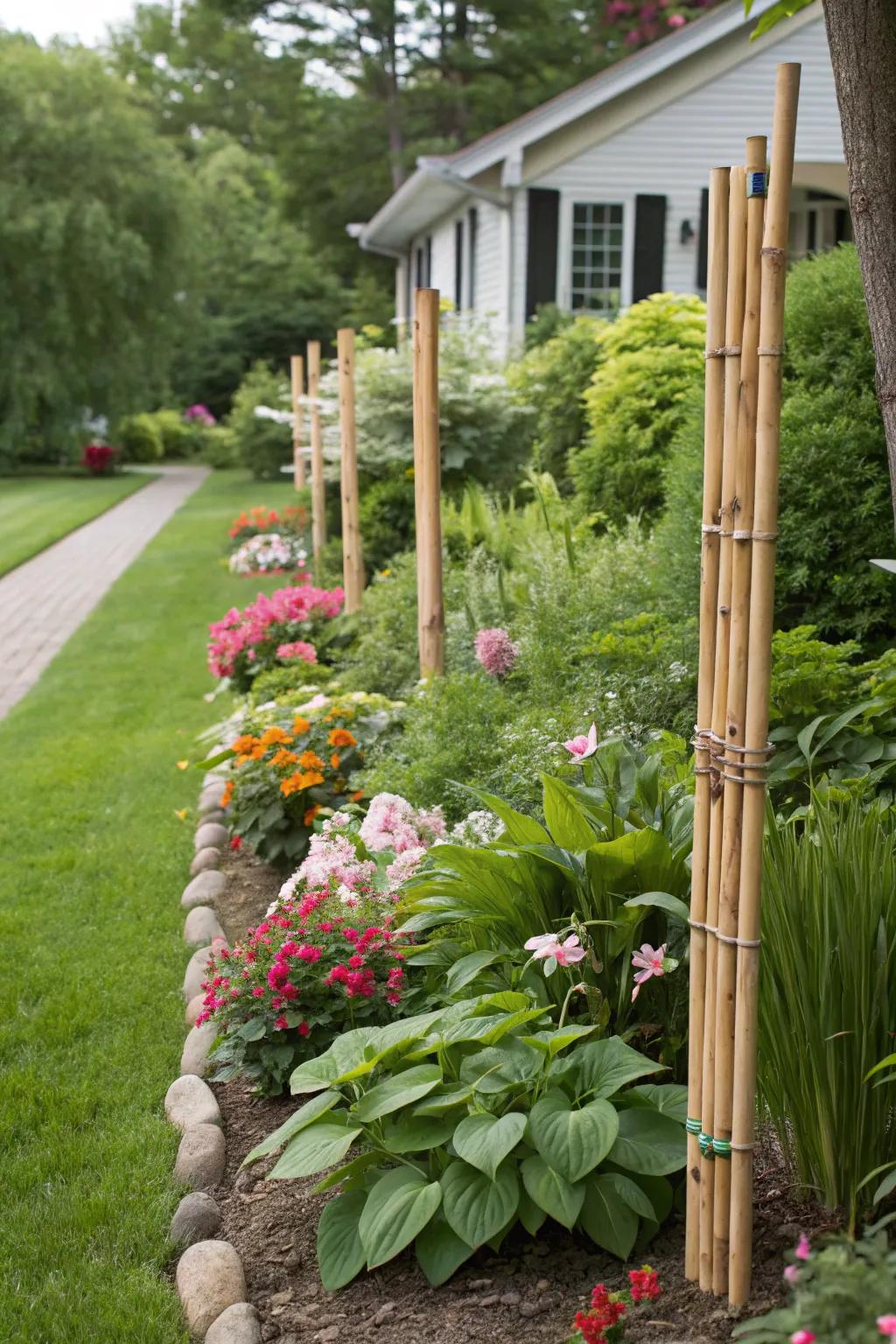 Bamboo edging adds a tropical and sustainable touch to your garden.