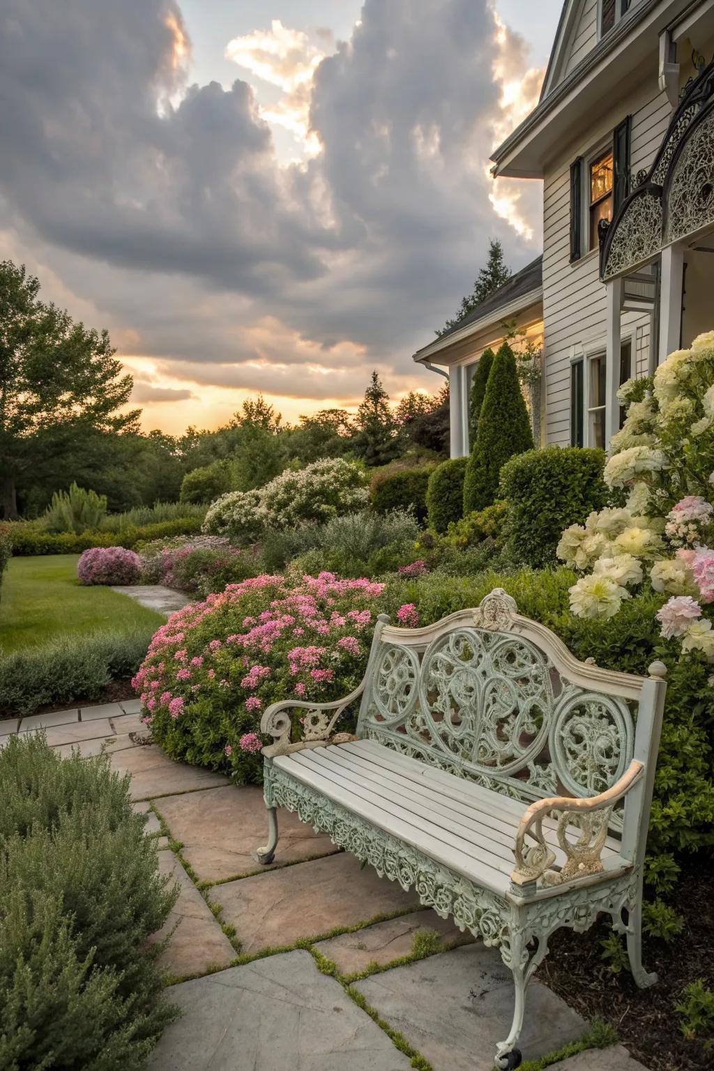 Add a nostalgic touch with a vintage bench.