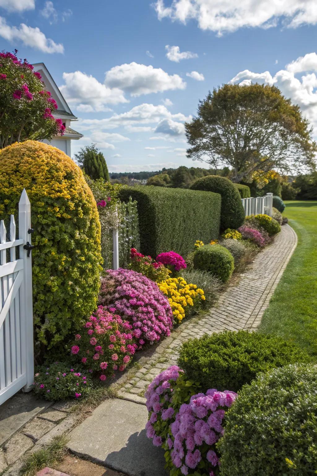 Enjoy year-round beauty with hedges that bloom seasonally.