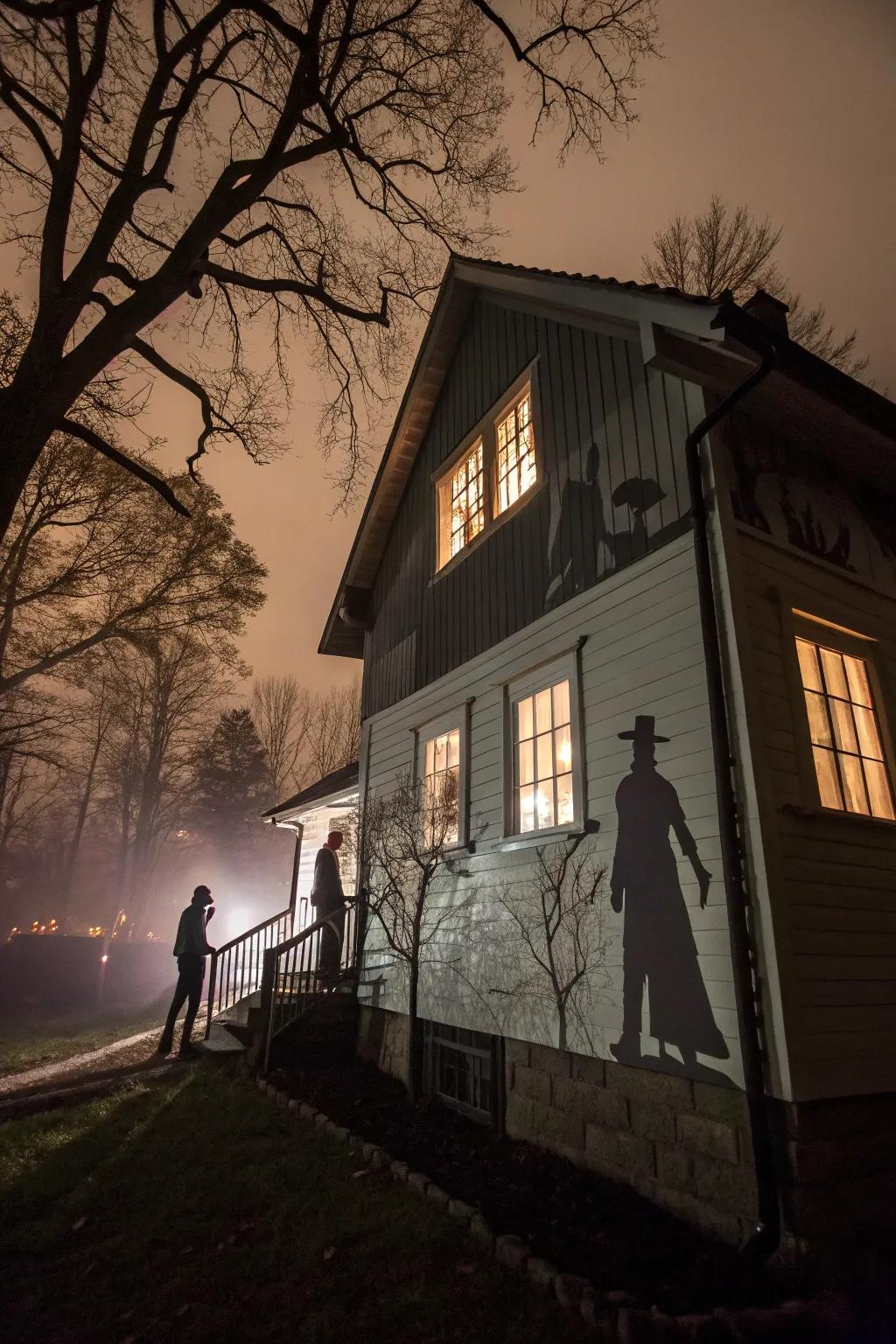 Ghostly silhouettes add a dramatic scare.