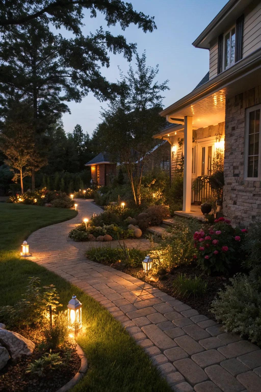 Solar lighting adds an enchanting glow after dark.
