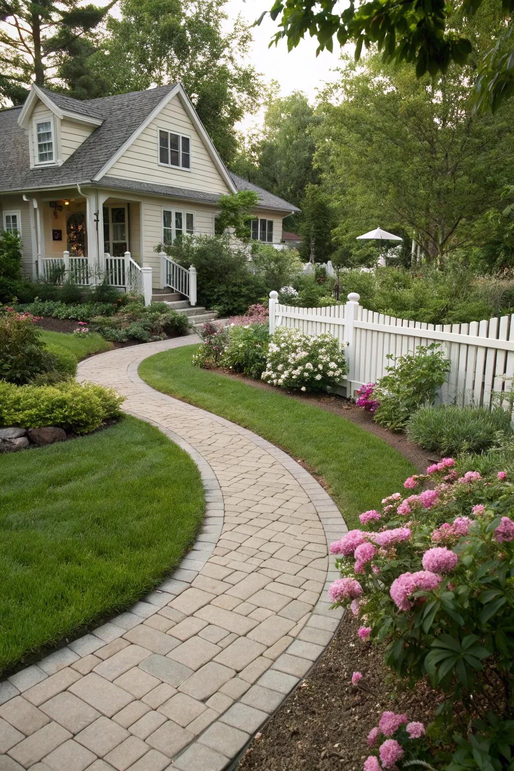 Introduce elegance with a curved paver pathway.