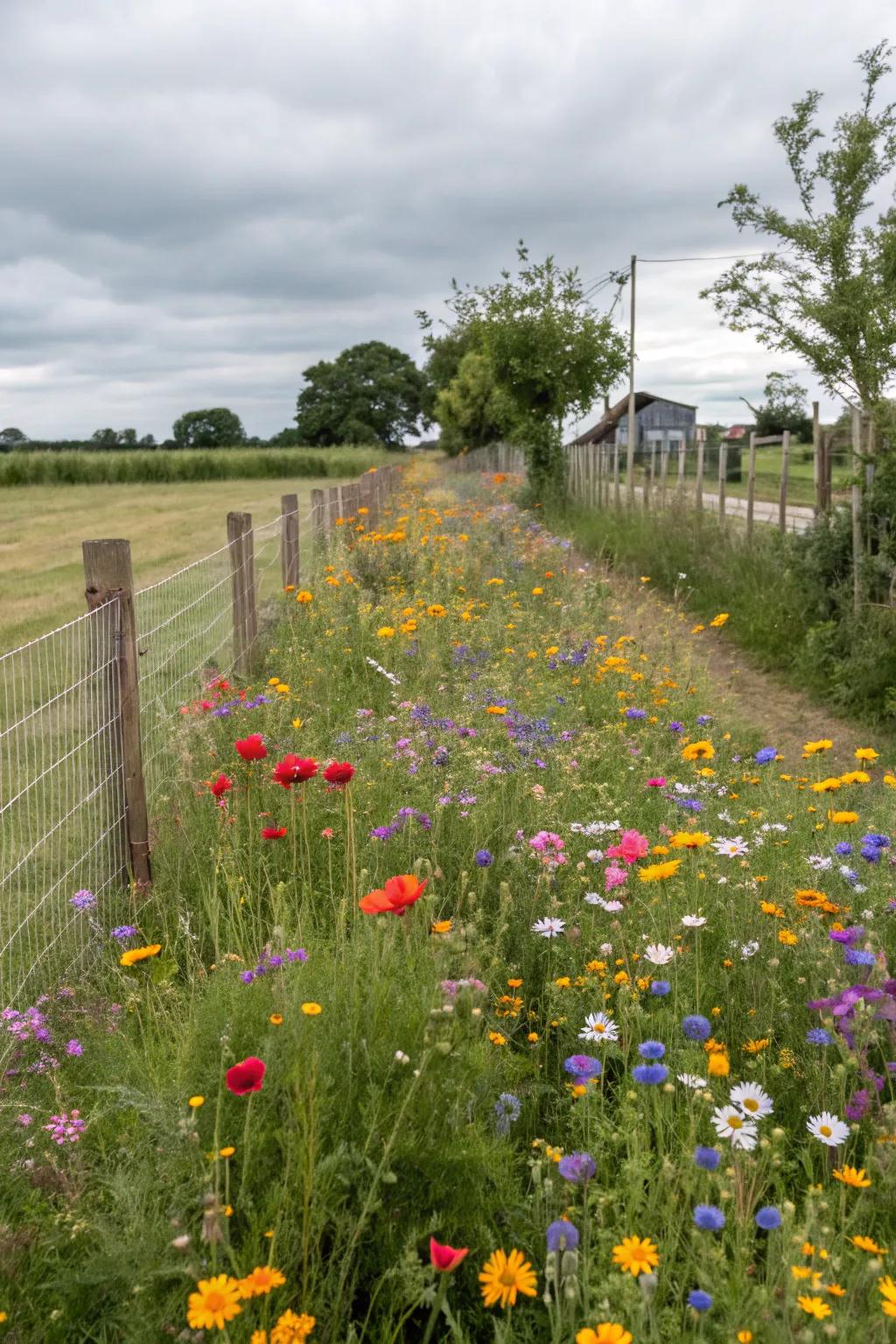 A wildflower meadow bringing natural beauty to a Zone 6 front yard.
