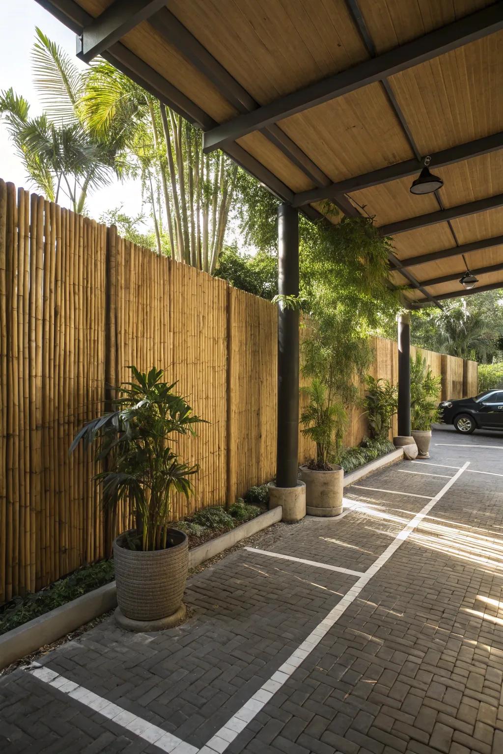 Bamboo privacy screen adding a touch of seclusion and style.