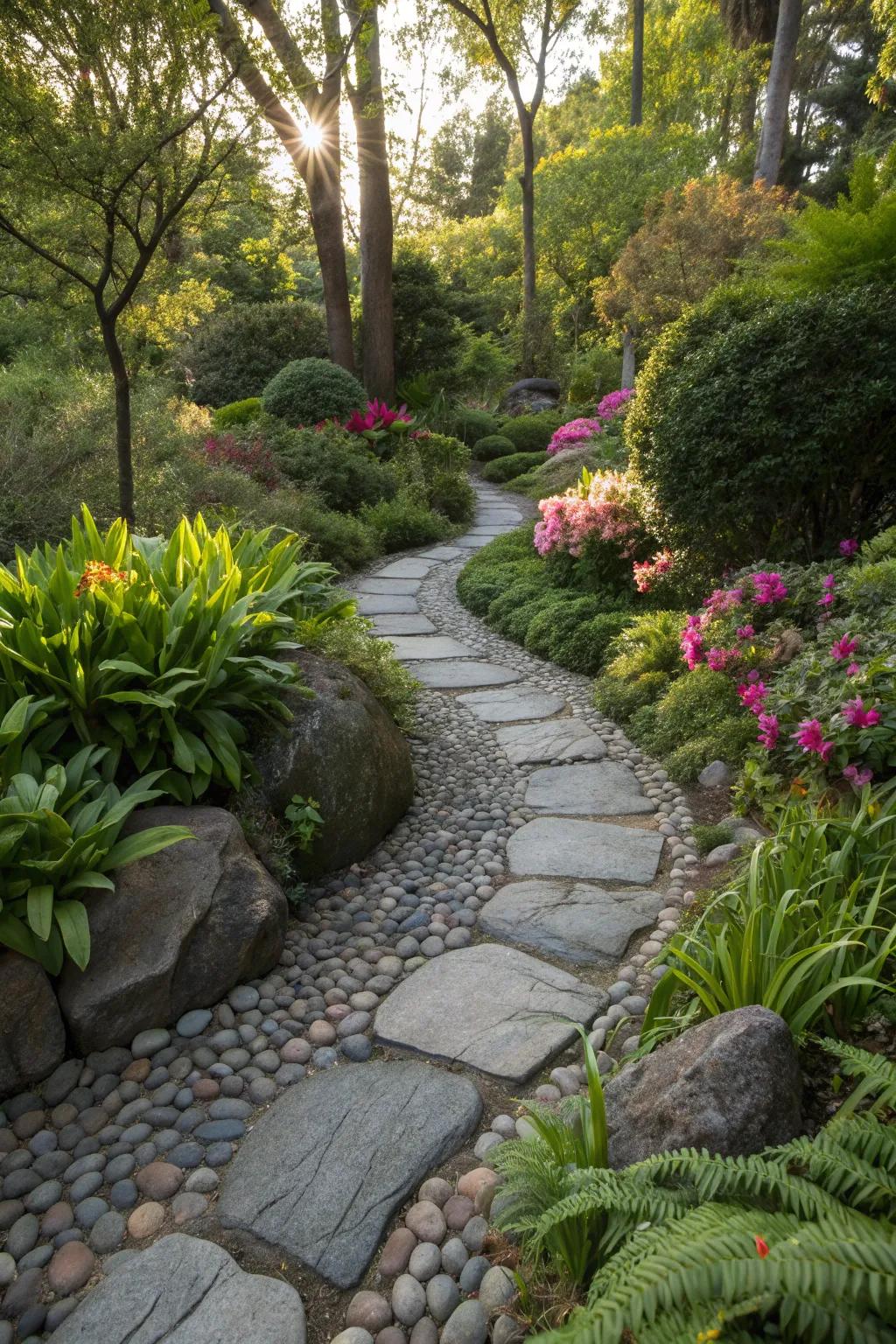 Guide guests with a charming river rock pathway.