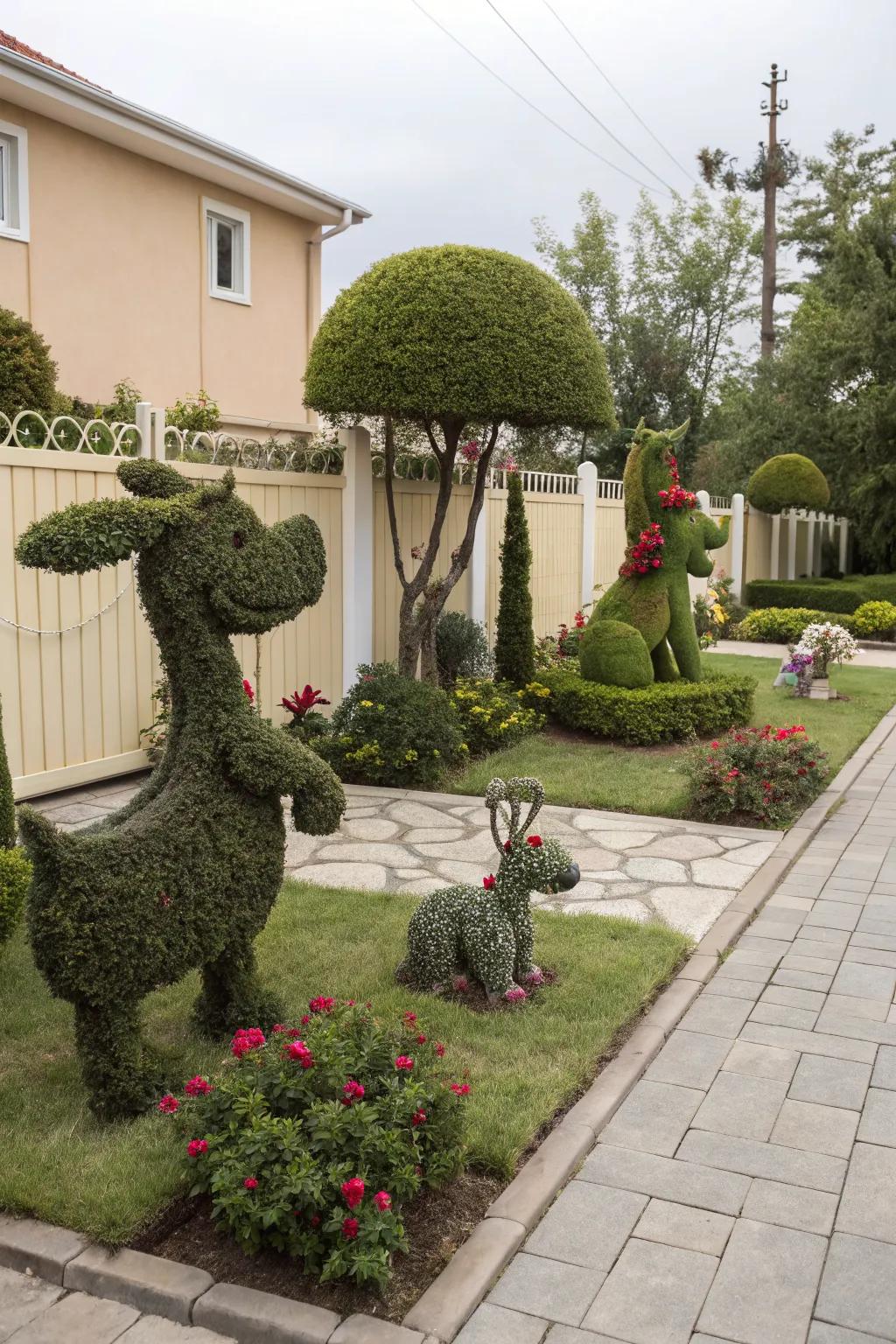 Add a playful vibe with topiary art.