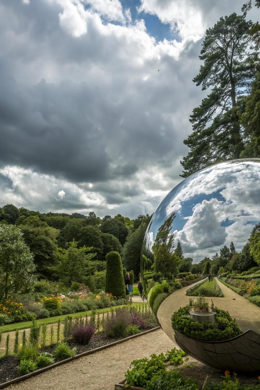 A reflective sculpture creating a dynamic visual effect.