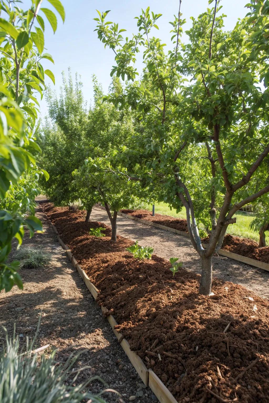 A garden bed benefitting from the protective layer of organic mulch.