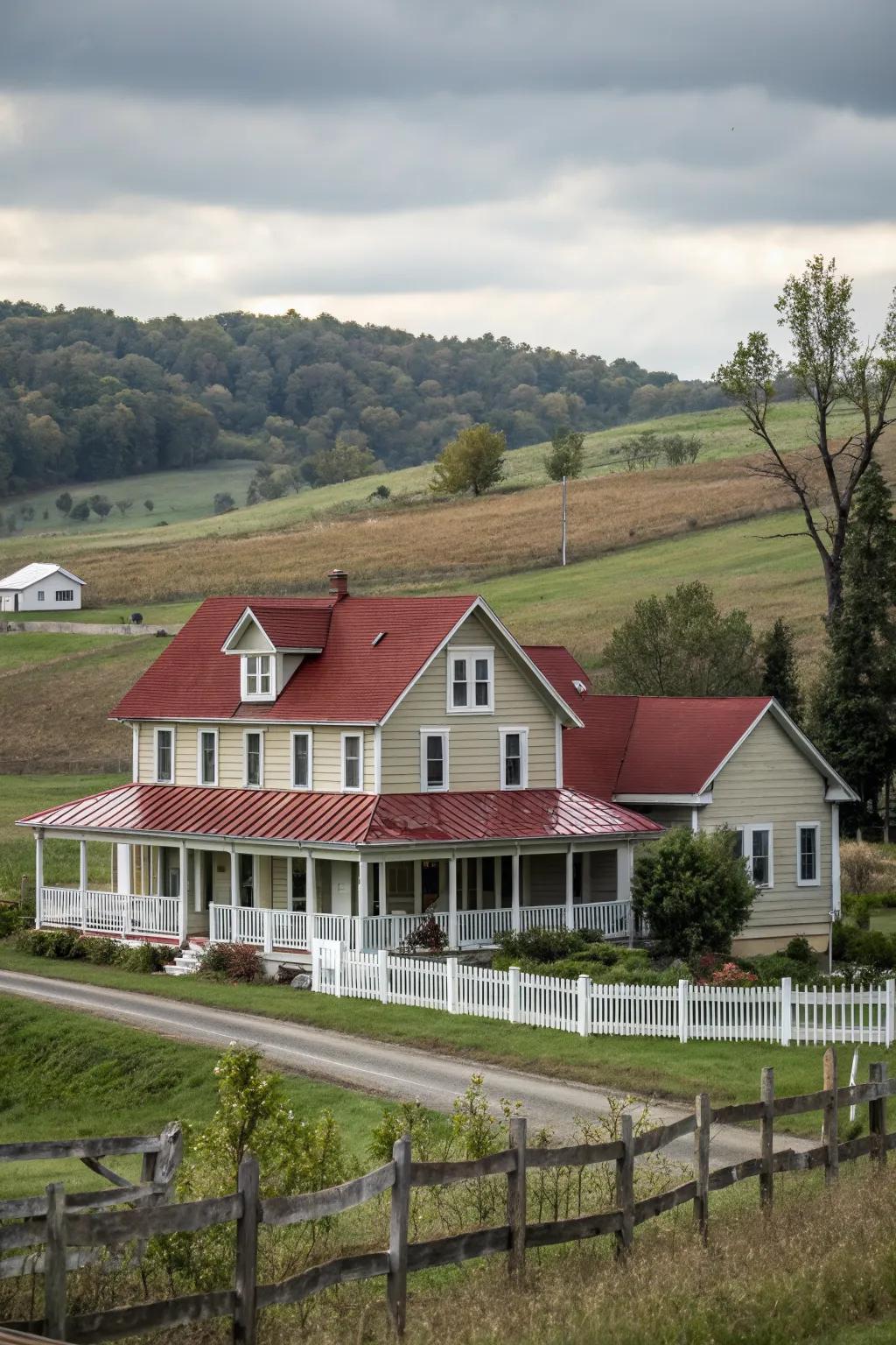 Farmhouse chic gables with white dividers offer a rustic charm.