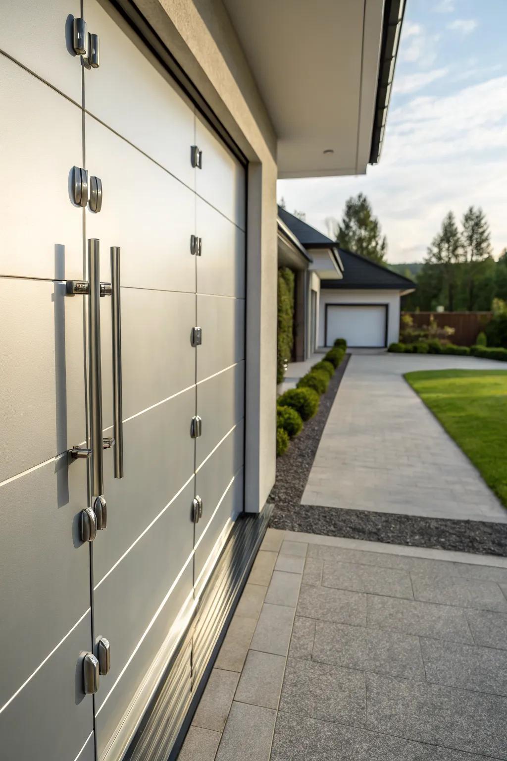 Metallic accents bring a touch of elegance to your garage door.