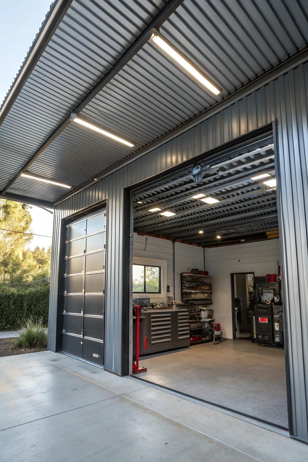 Durability and modernity with an industrial metal roof.