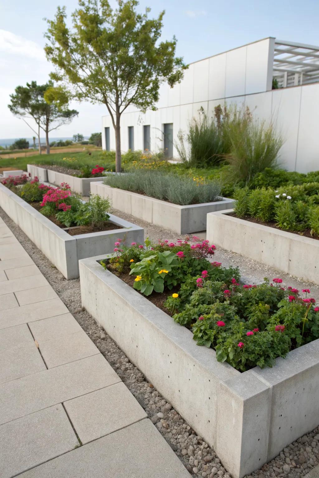 Concrete blocks provide a modern, industrial feel.