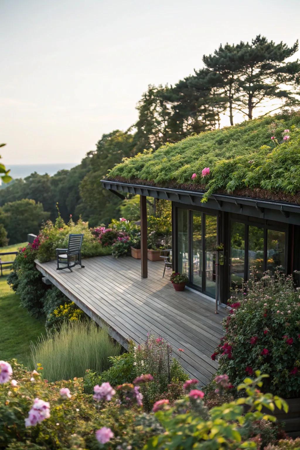 An eco-friendly green roof deck that celebrates nature.