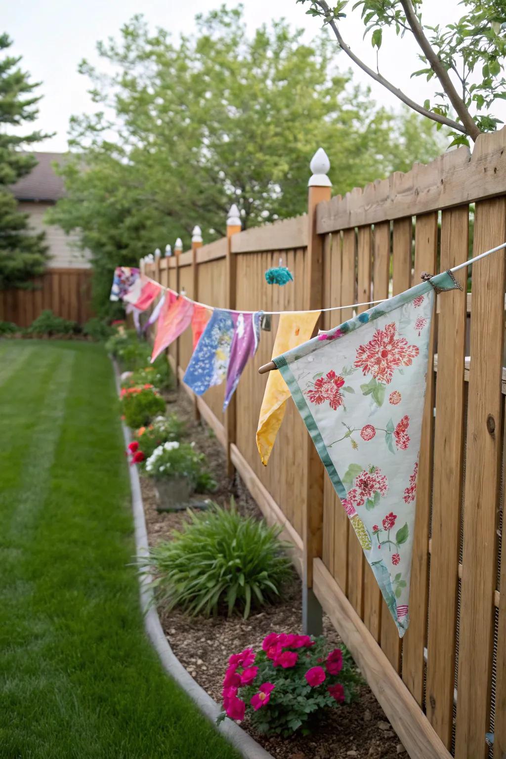 Fences and railings offer an eye-level display for garden flags.