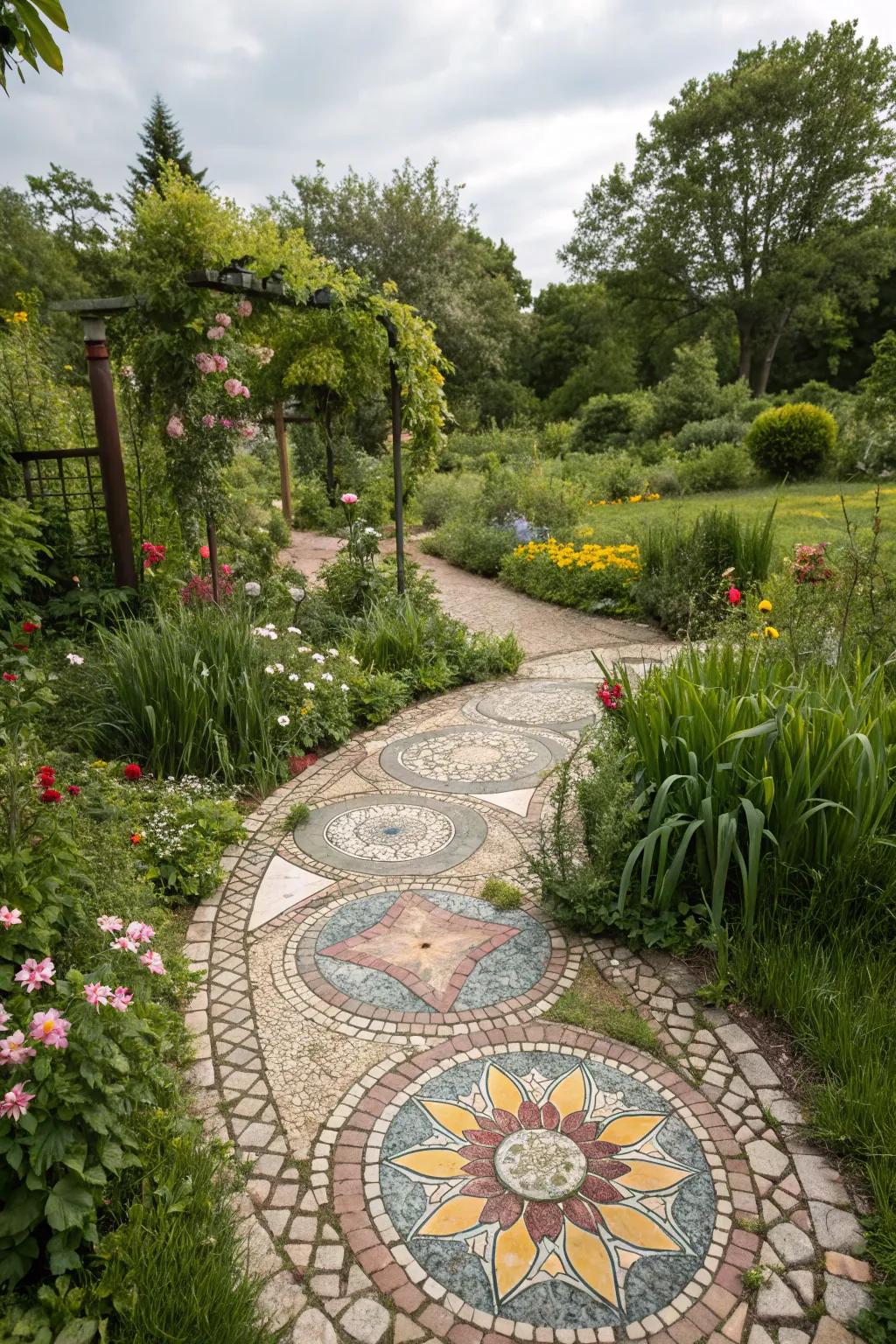 Unique garden art adds a personal touch and focal interest.
