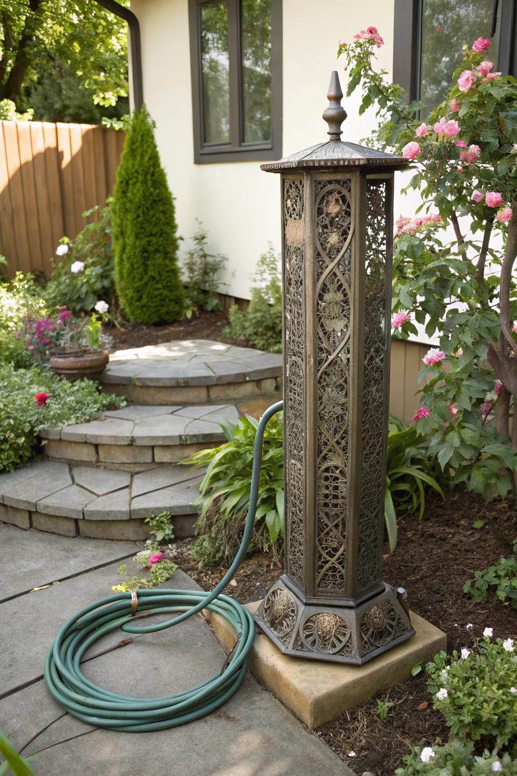 An elegant decorative stand that elevates garden aesthetics.