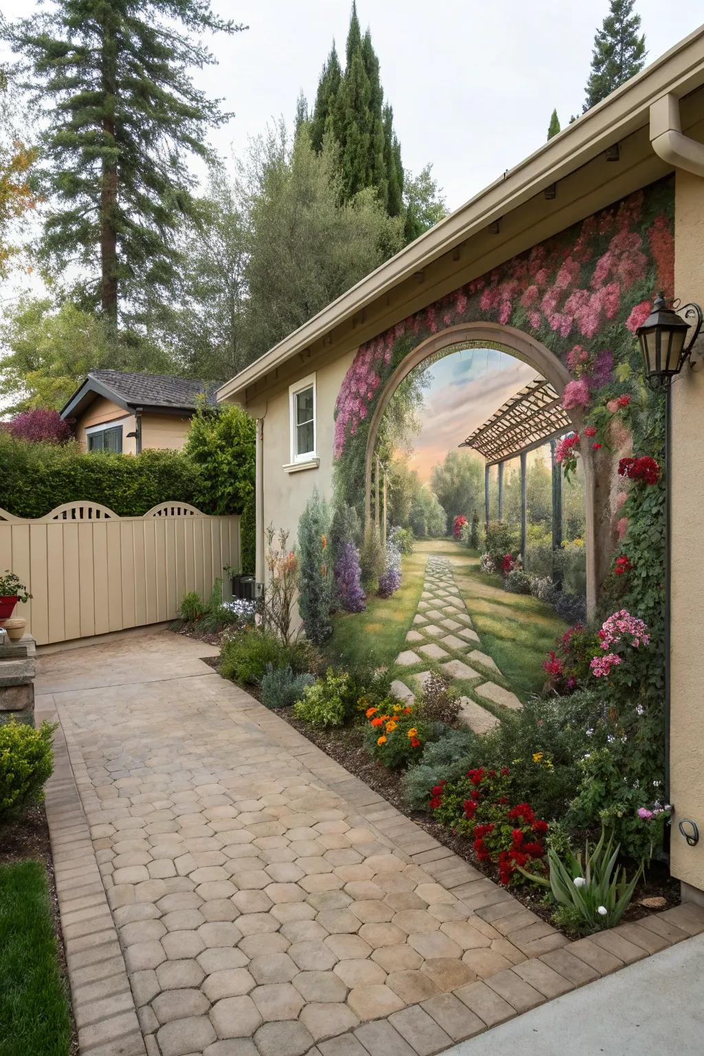 Optical illusion murals make small spaces feel expansive.