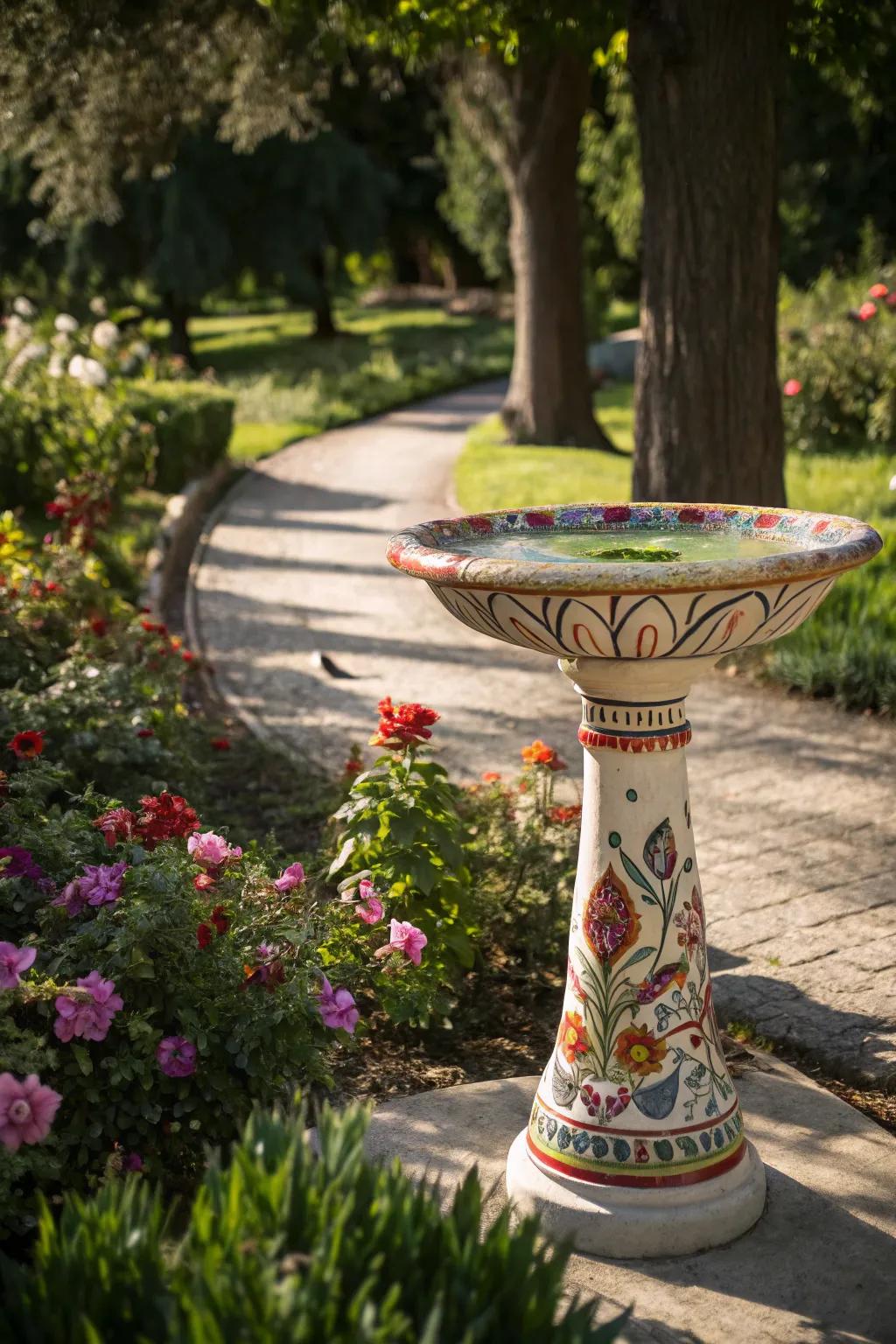 Make a splash with a painted birdbath.