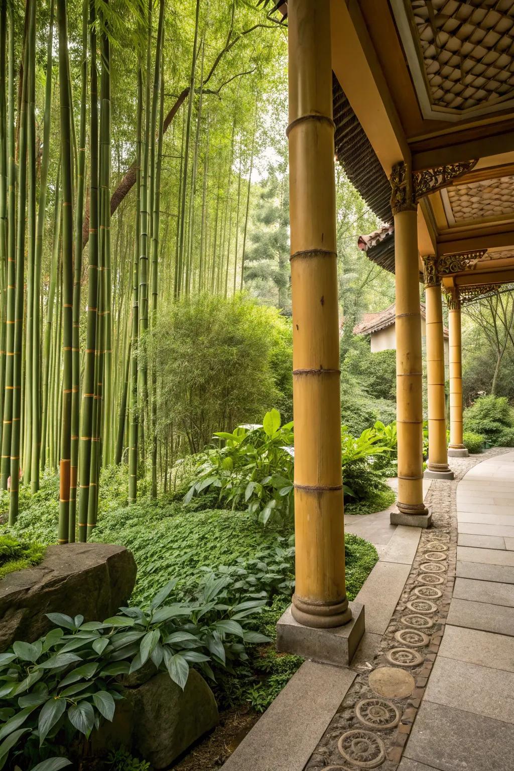 Eco-friendly bamboo pillars offer sustainability and style.
