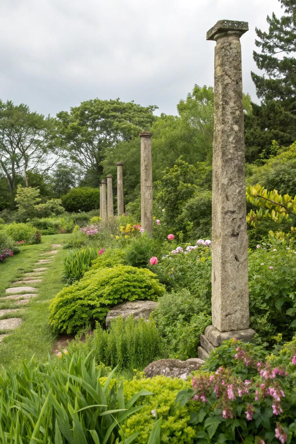 Add a touch of ancient charm with natural stone posts in your garden.