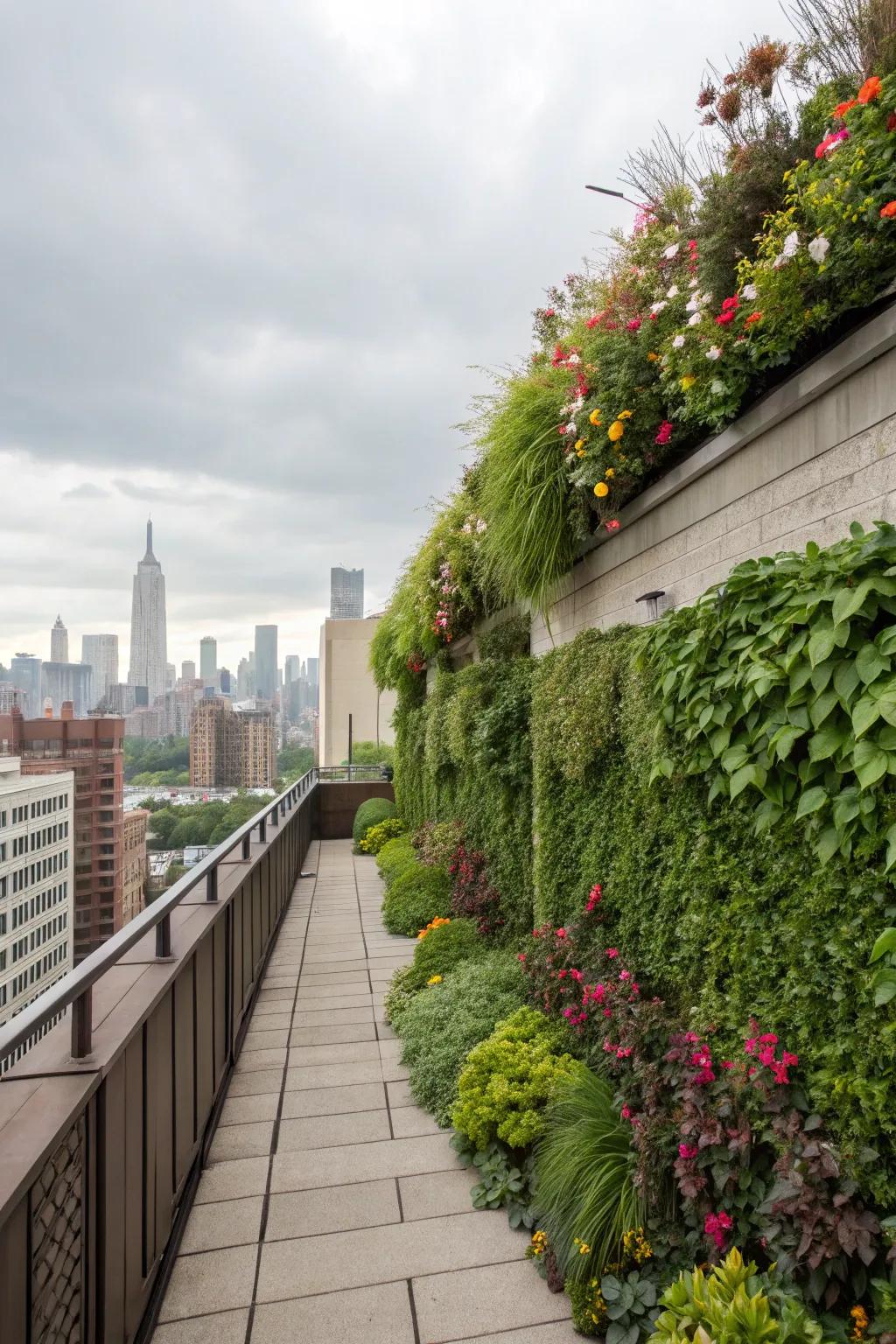 A vertical garden adding greenery to a compact rooftop space.