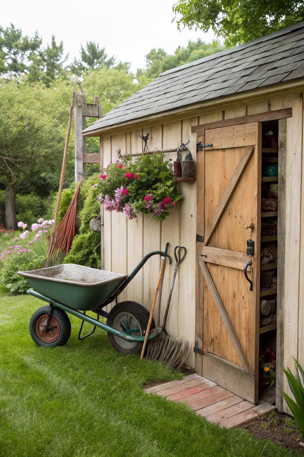 Hanging your wheelbarrow saves space and keeps it out of the way.