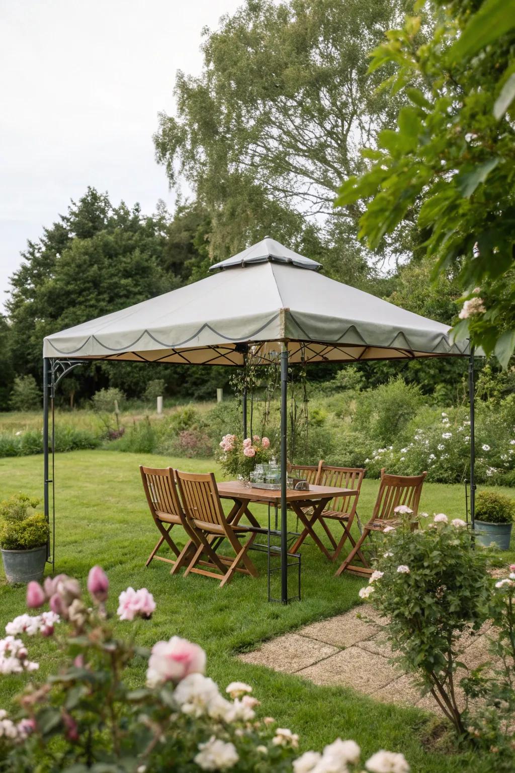 Freestanding canopies offer convenience and style for any garden.