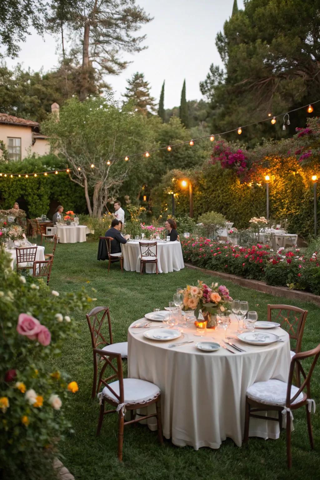 A mix of high and low tables encourages mingling and adds dimension.