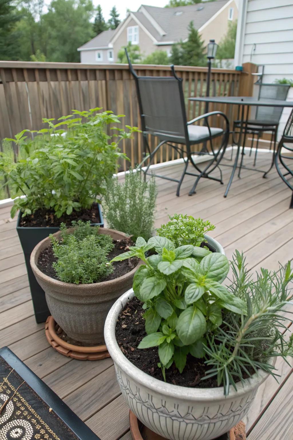 An herb garden on your deck is both useful and delightful.