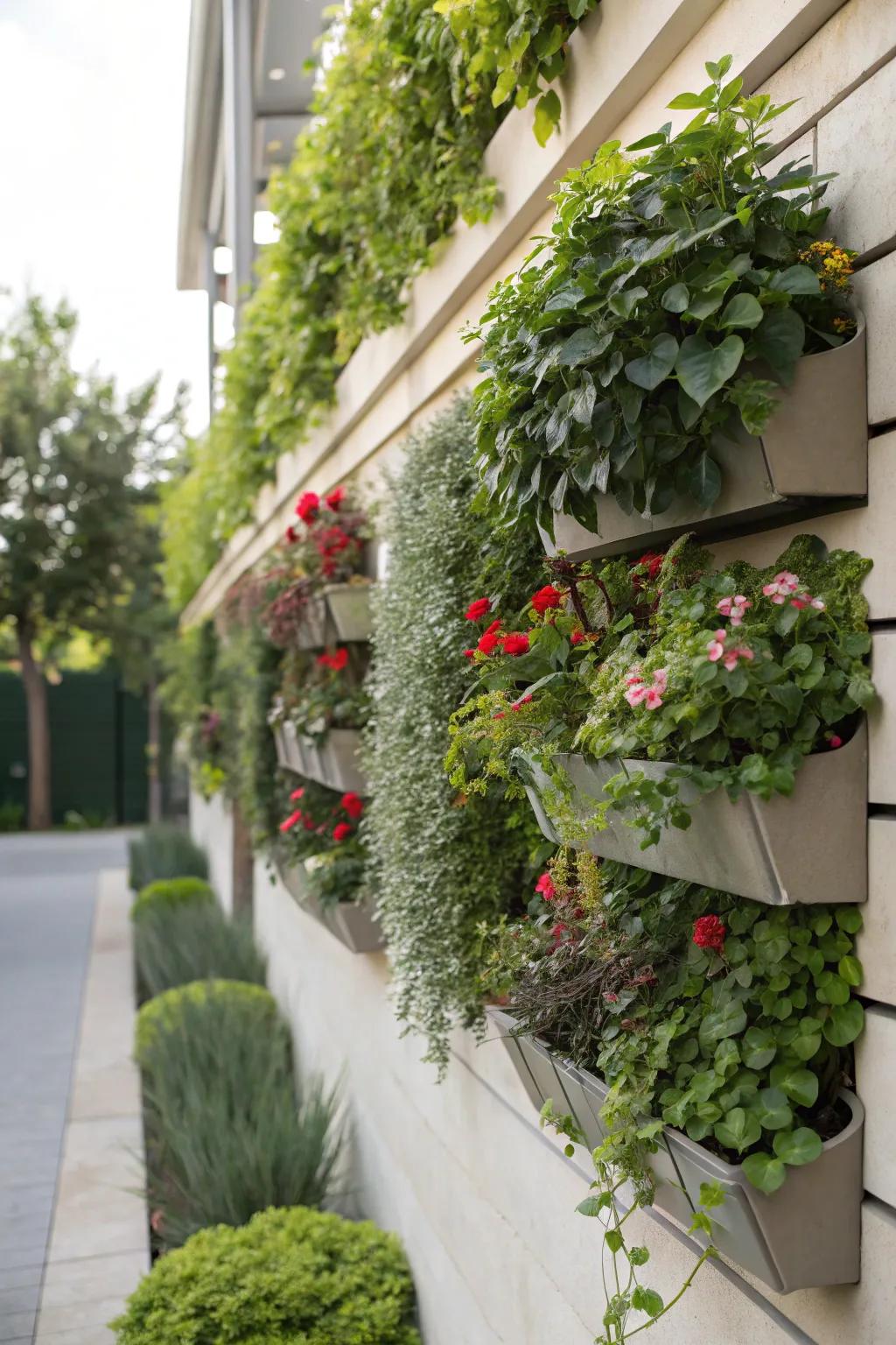 A creative vertical garden showcasing lush greenery on a wall.