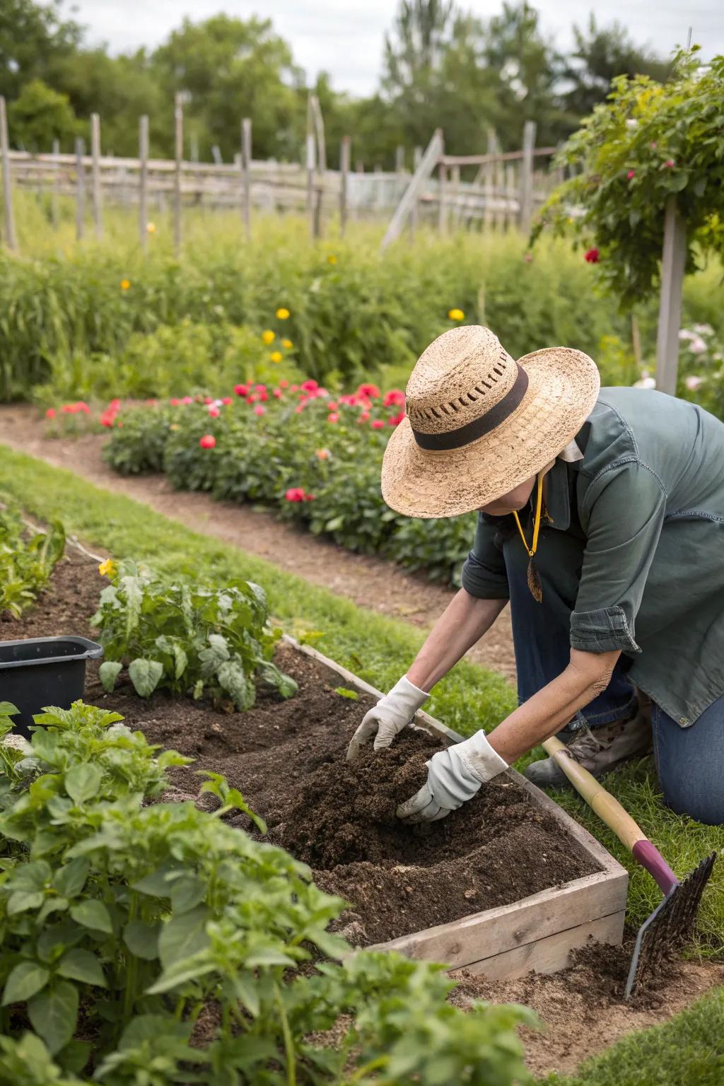 Using compost as a natural fertilizer for healthy plants.