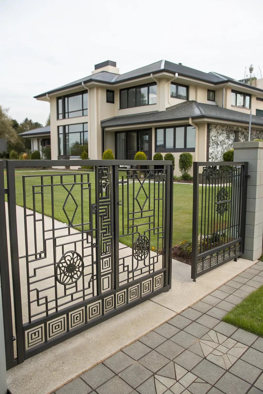 Geometric patterns add a modern flair to this gate.
