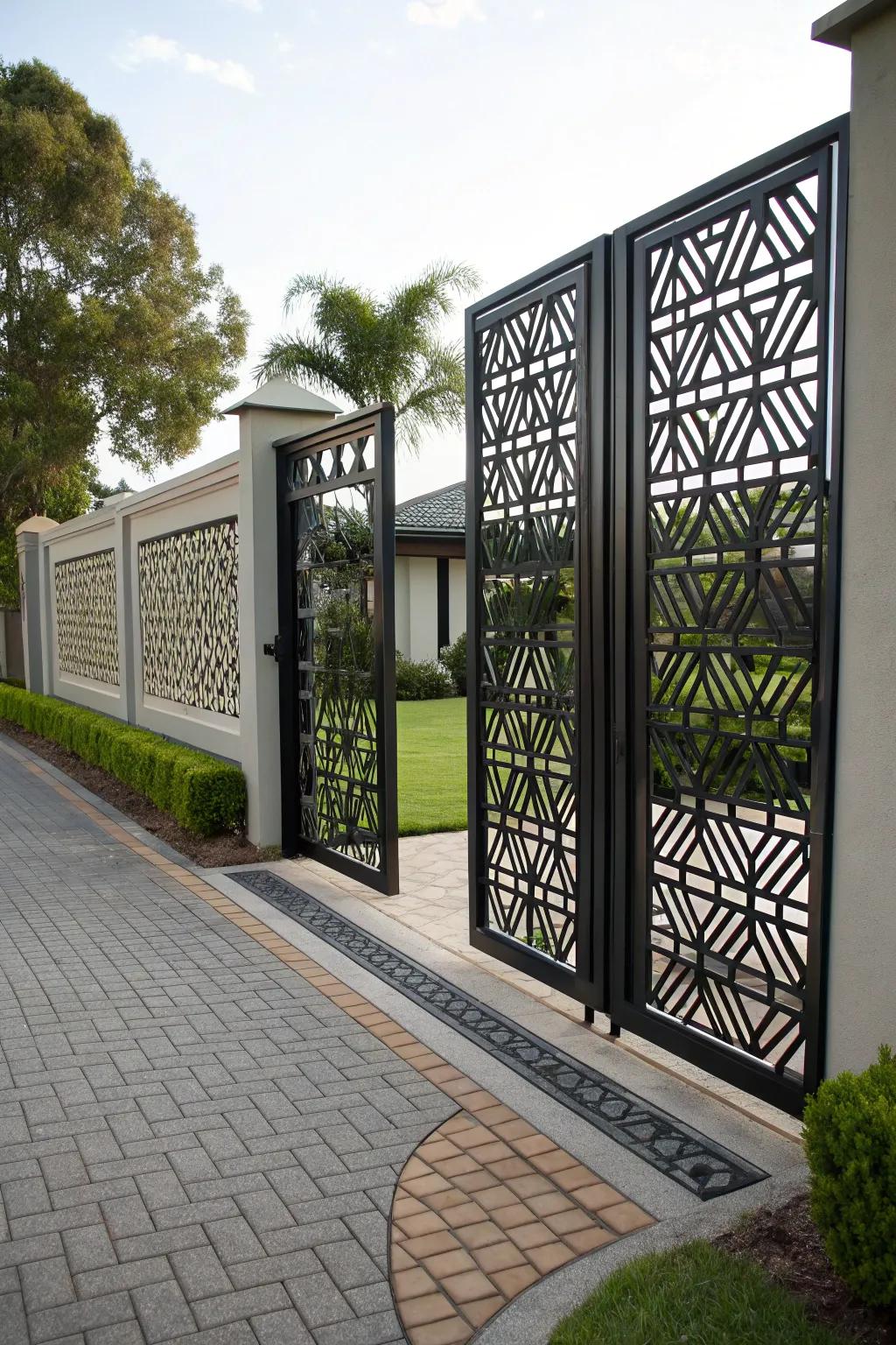 Geometric designs add modern flair to this gate.