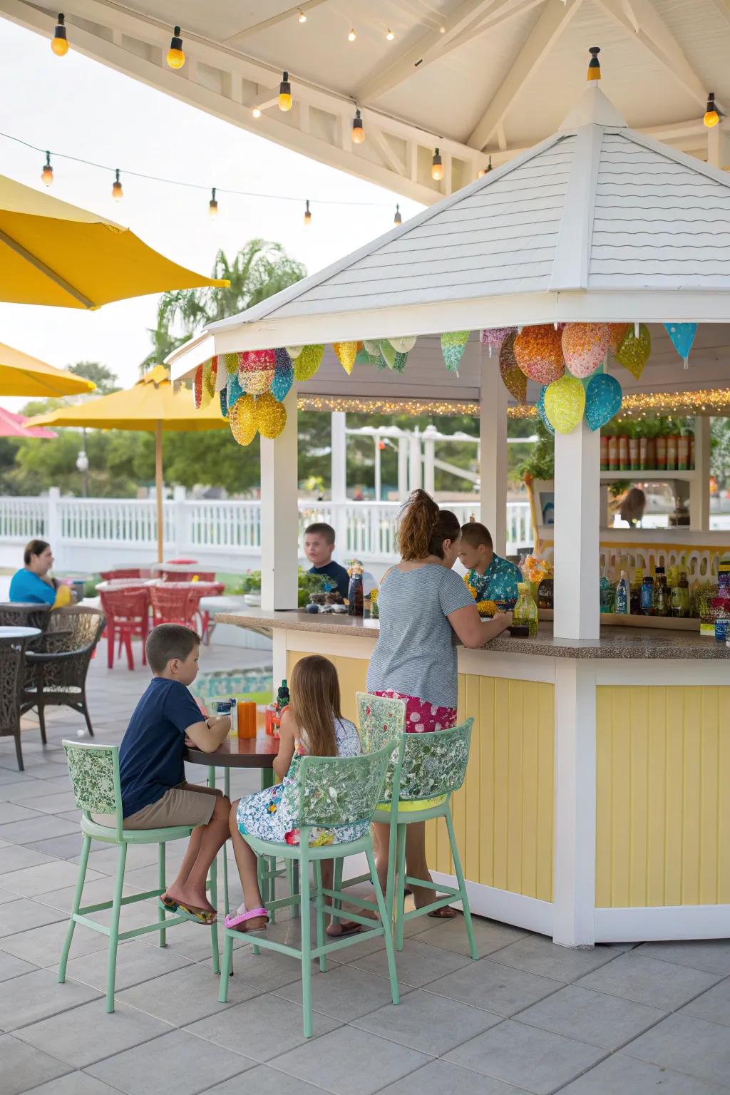 A family-friendly gazebo bar, welcoming for all ages.