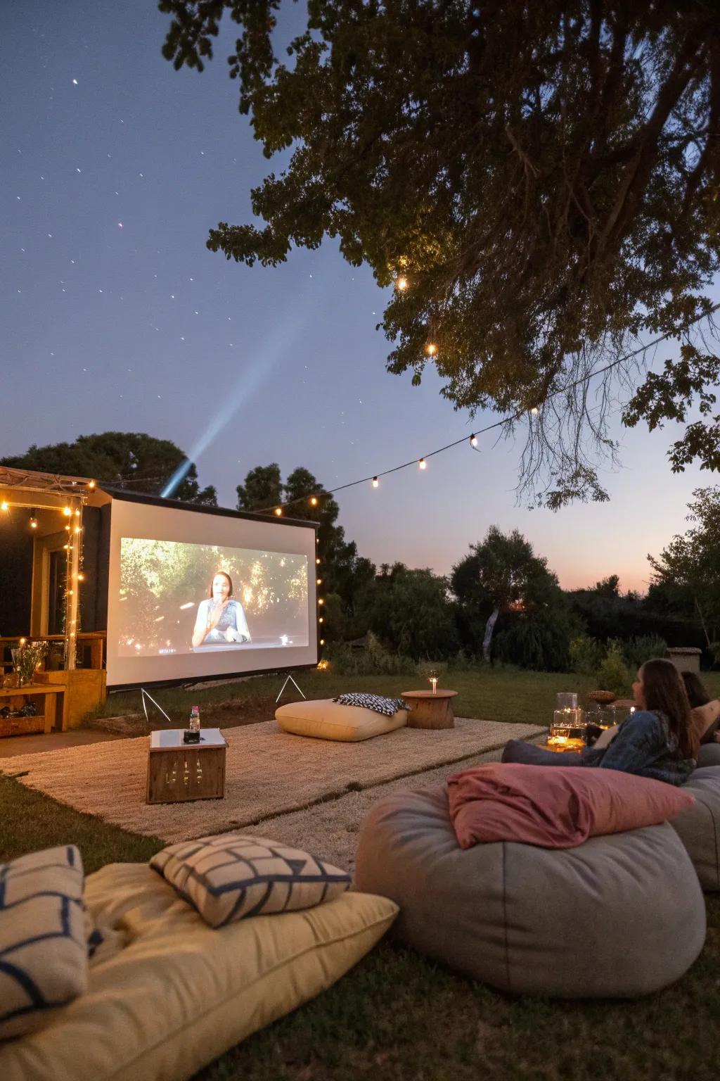 Create an outdoor cinema for a magical movie night under the stars.