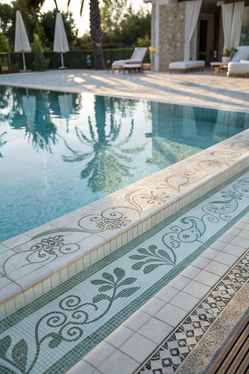 Subtle patterns in glass tiles offer a sophisticated pool design.