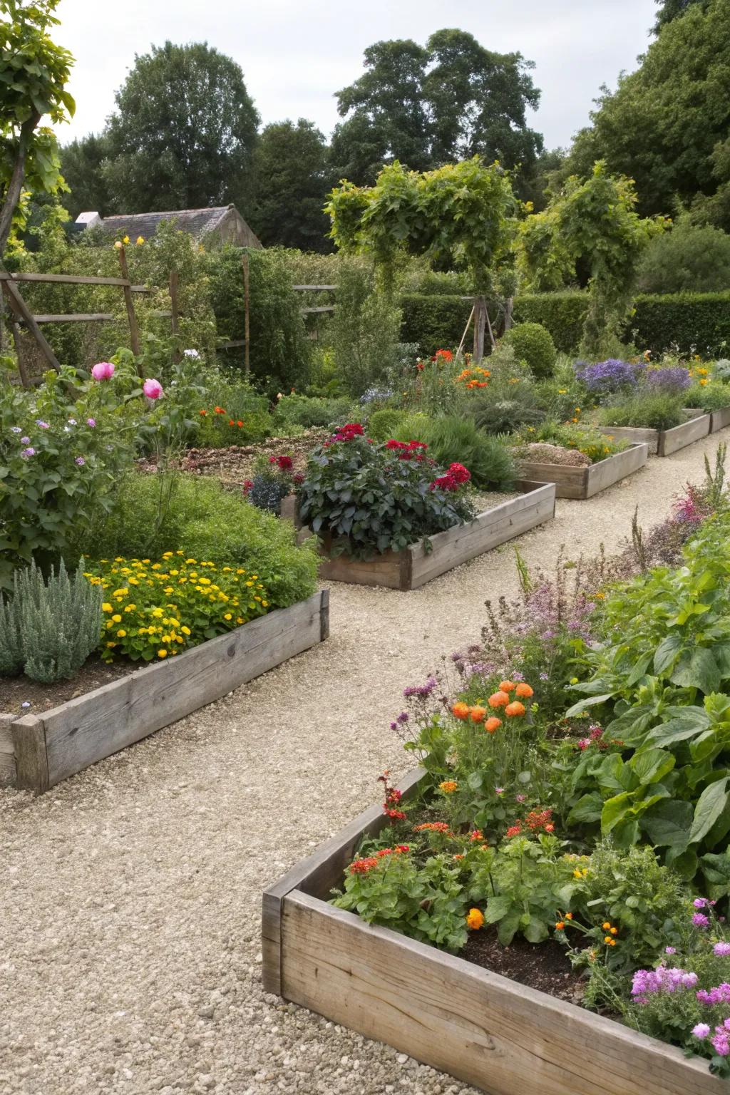 Showcase blooms with raised planting beds.