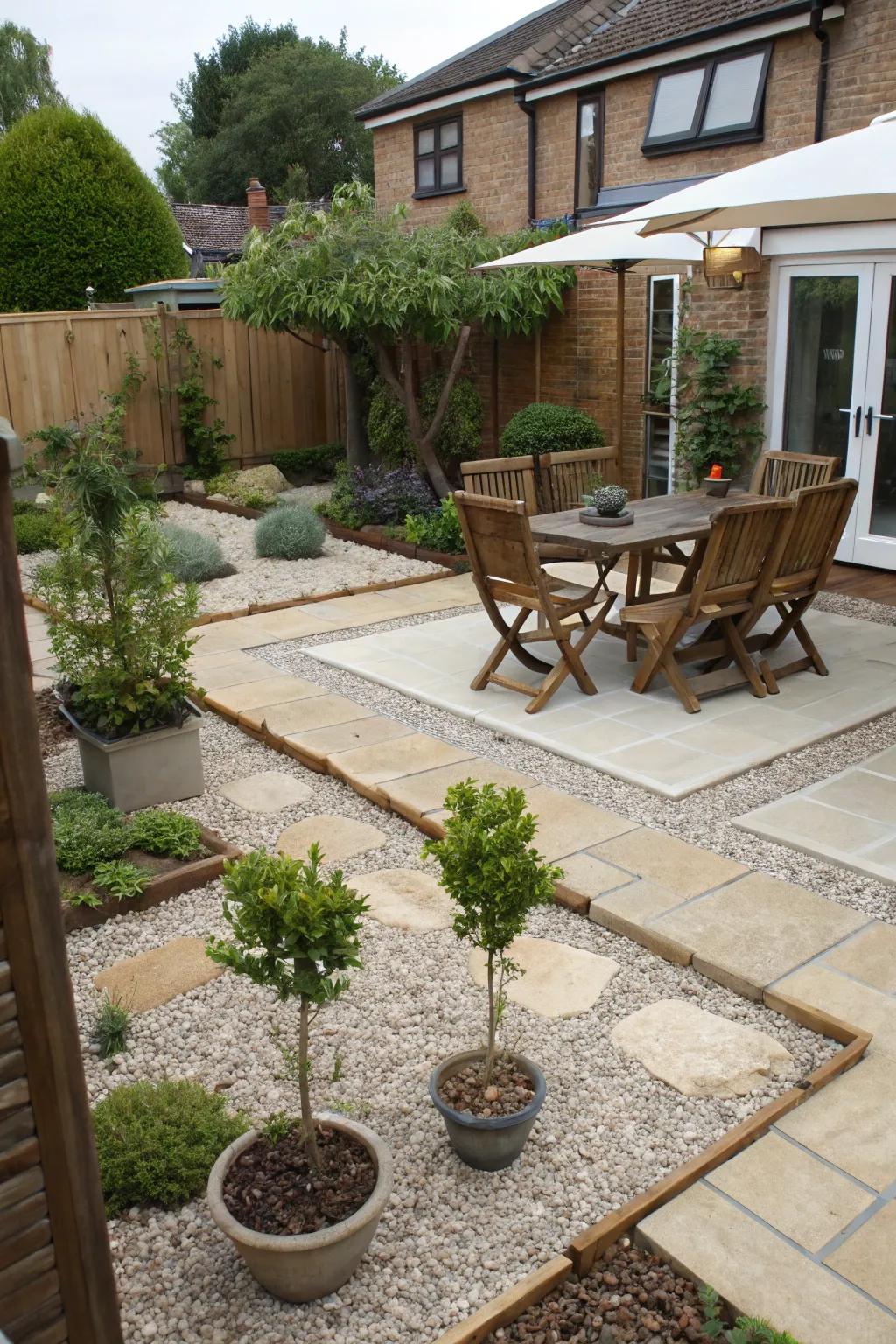 Zoned areas for dining and relaxation.