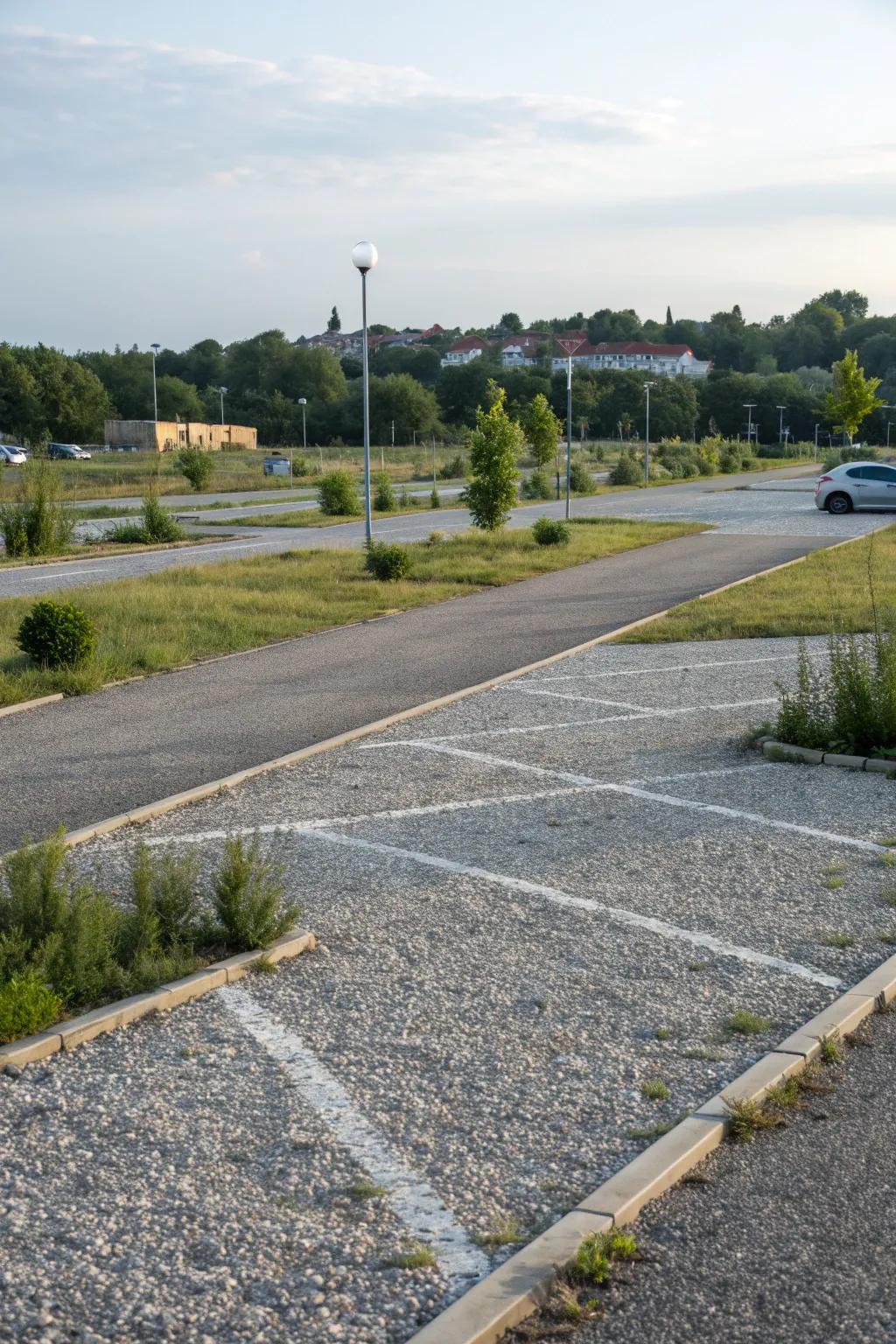 Pathways enhance navigation and add structure to gravel lots.