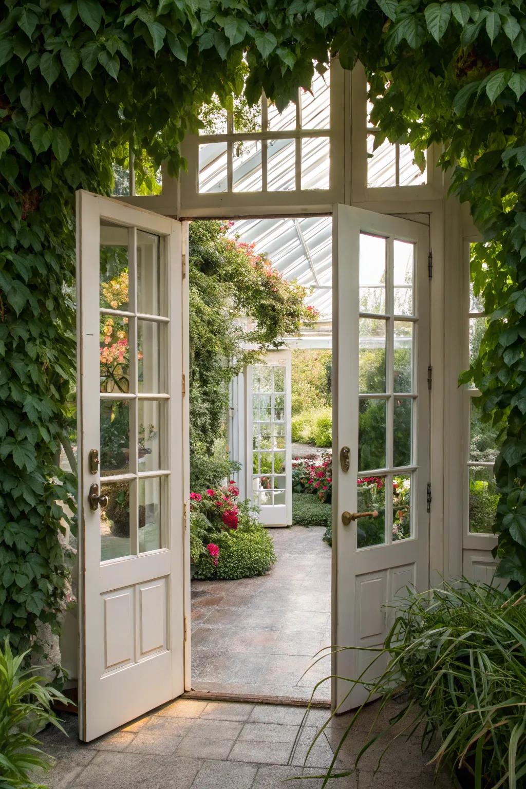 Elevate your greenhouse with the sophistication of French doors.